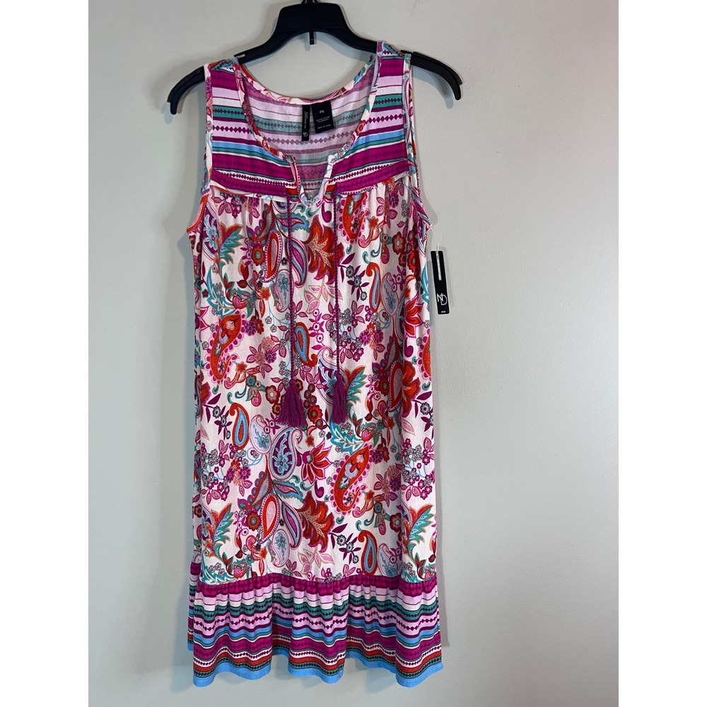New Directions Petite Sleeveless Paisley Floral Nightgown Tassels Pink PS NWT